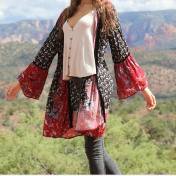 SOLD OUT NWT Boho Gypsy Patchwork Kimono Velvet S - Picture 3 of 13